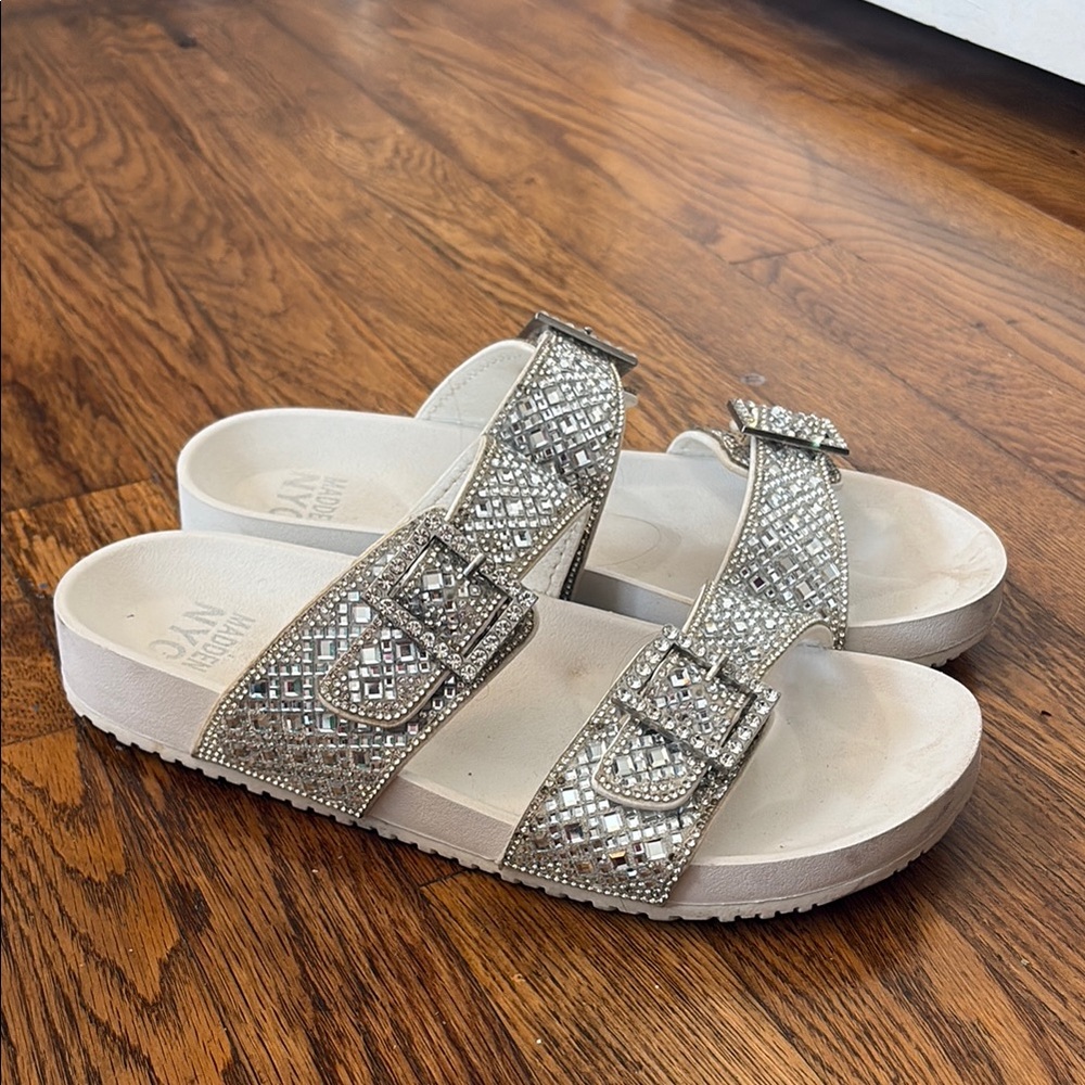Silver Cream Sandals with Sparkly Strap